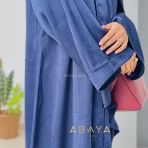 Navy Rhinestone Satin Velvet Abaya